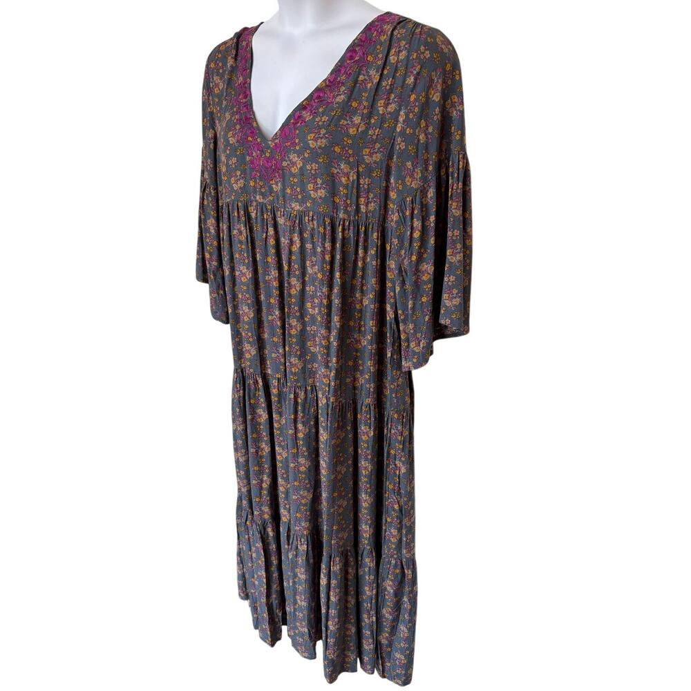 Natural Life Charlotte Long Cottage Boho Midi Dress Tiered - Embroidered size  L - Picture 6 of 12